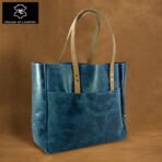 Navy Leather Carryall Tote Bag| Oil Pull-Up Cow Leather | Large Everyday Tote