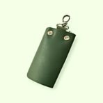 Olive Leather Key pouch | Slim Pull-Up Key case with 6 Hooks