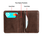 Coffee Leather Bifold Card Holder - Mini Wallet