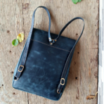 Leather Travel Backpack for Girls |Navy Blue Full-Grain Cowhide Backpack