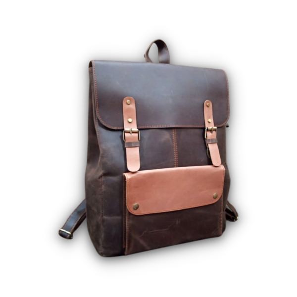 Leather Laptop Backpack  Dark Brown & Mustard Travel Backpack