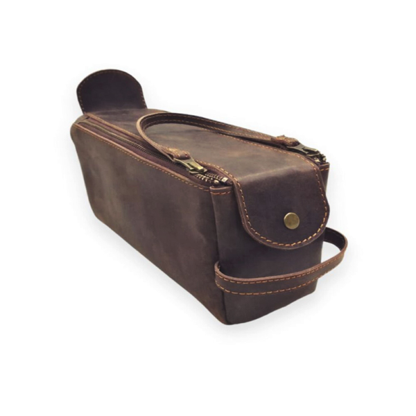 Dark Brown Leather Toiletry Bag | Crazy Horse Dopp Kit | Travel Accessories