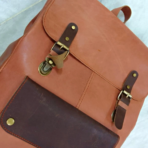 Leather Laptop Backpack Mustard & Dark Brown Travel Backpack