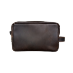 Leather Toiletry and cosmetic Bag Coffee Brown Cow Leather Travel Pouch