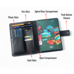 Executive Black Leather Organizer for A5 Notebook / Diary and Mobile Phone with Card Slots