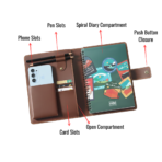 Executive Brown Leather Organizer for A5 Notebook / Diary and Mobile Phone with Card Slots