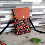 Leafy Canvas and Leather Crossbody Mobile Pouch