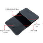 Black Leather Mini Wallet - Hidden Magnetic Closure
