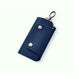 Navy Leather Key Pouch| Slim Pull-Up Key Pouch with 6 Hooks