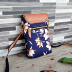 Floral Canvas and Cow Leather Crossbody Mobile Pouch