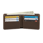 Genuine Leather Bifold Wallet for Men Dark Brown Textured Cow Leather