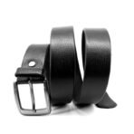 Black Leather Belt – Men’s 35mm Wide 3-Fold Formal Belt