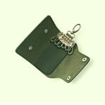 Olive Leather Key pouch | Slim Pull-Up Key case with 6 Hooks
