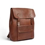 Camel Brown Leather Laptop Backpack – Stylish Travel & Work Companion