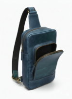Navy Leather Sling Bag for Men & Women | Full-Grain Cowhide with YKK Zipper