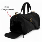 Black Leather Duffel Bag Premium Travel & Gym Holdall with Shoe Compartment