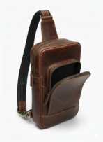 Brown Leather Sling Bag| Full-Grain Pull-Up Cowhide Travel Bag