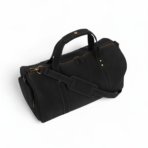 Black Leather Duffel Bag Premium Travel & Gym Holdall with Shoe Compartment