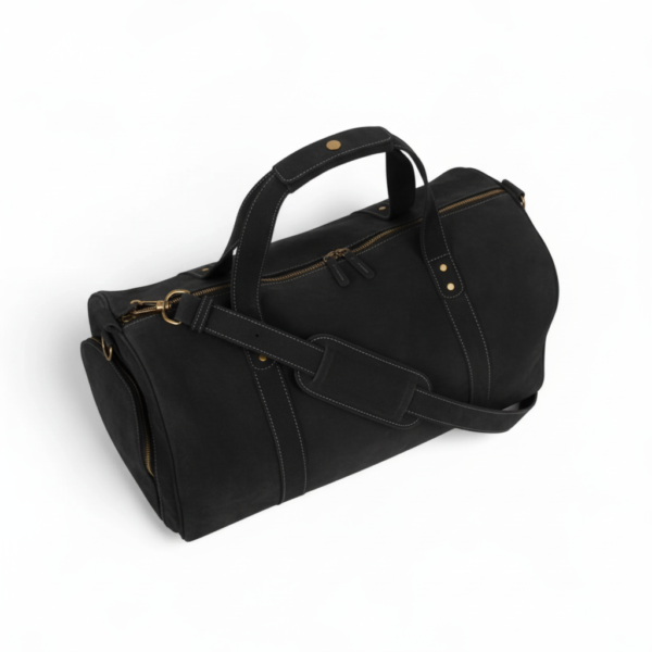 Black Leather Duffel Bag Premium Travel & Gym Holdall with Shoe Compartment