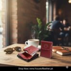 Red Leather Card Holder| Slim Card Holder with Magnetic Closure