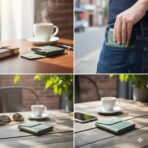 Olive Green Leather Card Holder| Slim Card Holder with Magnetic Closure