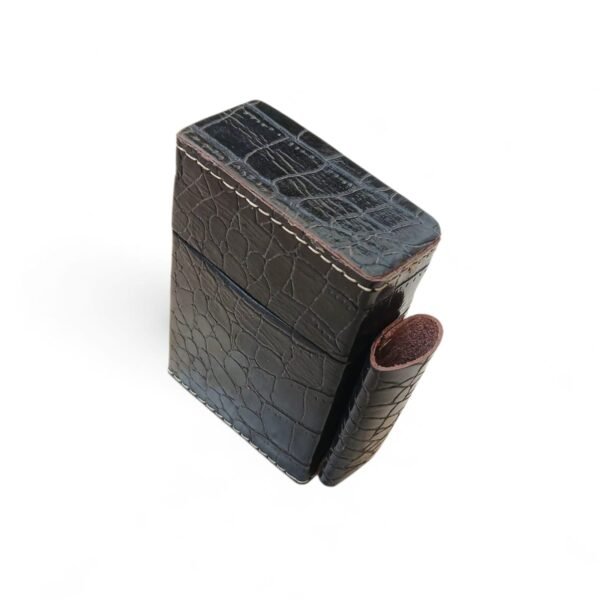 Blackish Brown Crocodile Embossed Leather Cigarette case | Tobacco Cover with Lighter Pouch