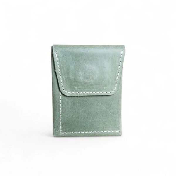 Olive Green Leather Card Holder| Slim Card Holder with Magnetic Closure