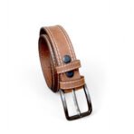 Casual Leather Belt for Men| Camel Brown Top Grain Buffalo Leather, Double Stitched, 40mm Wide
