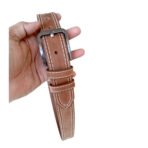 Casual Leather Belt for Men| Camel Brown Top Grain Buffalo Leather, Double Stitched, 40mm Wide