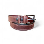 Casual Leather Belt for Men |Burgundy Top Grain Buffalo Leather, Double Stitched, 40mm Wide | Sizes 32–44