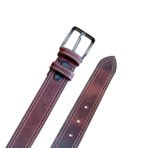 Casual Leather Belt for Men |Burgundy Top Grain Buffalo Leather, Double Stitched, 40mm Wide | Sizes 32–44