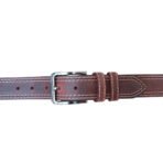 Casual Leather Belt for Men |Burgundy Top Grain Buffalo Leather, Double Stitched, 40mm Wide | Sizes 32–44