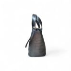 Leather Bucket Bag for Women |Crocodile Embossed Structured Mini Top Handle Handbag with Stopper Lock