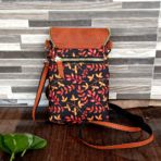 Leafy Canvas and Leather Crossbody Mobile Pouch