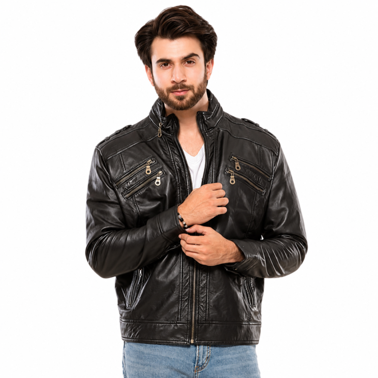 Black Leather Biker Jacket for Men