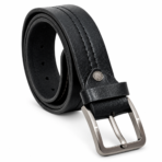 Black Leather Casual Belt - Contrast Stitched 40mm Wide