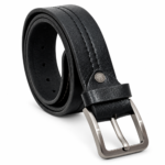 Black Leather Casual Belt - Contrast Stitched 40mm Wide