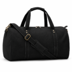 Black Leather Duffel Bag Premium Travel & Gym Holdall with Shoe Compartment
