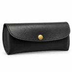 Black Leather Glasses Carrier | Slim Optical Sleeve with Button Closure