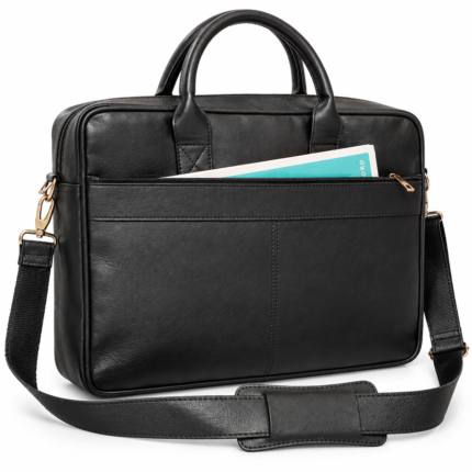 Black Leather Laptop Bag for Men | 15" Premium Messenger Work Bag