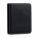 Black Leather Mini Wallet - Hidden Magnetic Closure
