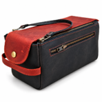 Black & Maroon Leather Toiletry Bag - Dopp Kit