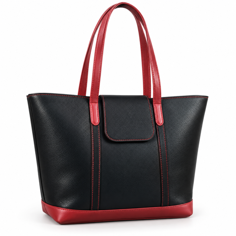 Black & Maroon Leather Tote Bag for Women | Dual-Tone Cowhide|Valentine’s Gift