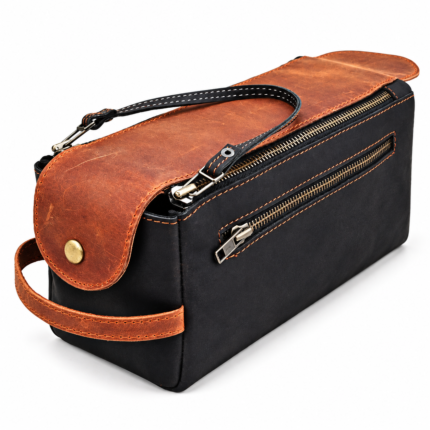 Black & Rust Leather Toiletry Bag - Dopp Kit