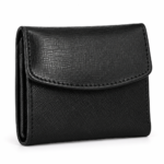 Black Trifold Leather Wallet with Magnetic Snap Closure