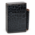 Blackish Brown Crocodile Embossed Leather Cigarette case | Tobacco Cover with Lighter Pouch