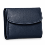 Blue Leather Men's Trifold Wallet with Magnetic Snap Closure