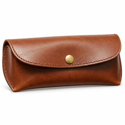 Brown Leather Eyewear Case | Slim Optical Cover with Button Closure