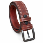 Casual Leather Belt for Men |Burgundy Top Grain Buffalo Leather, Double Stitched, 40mm Wide | Sizes 32–44