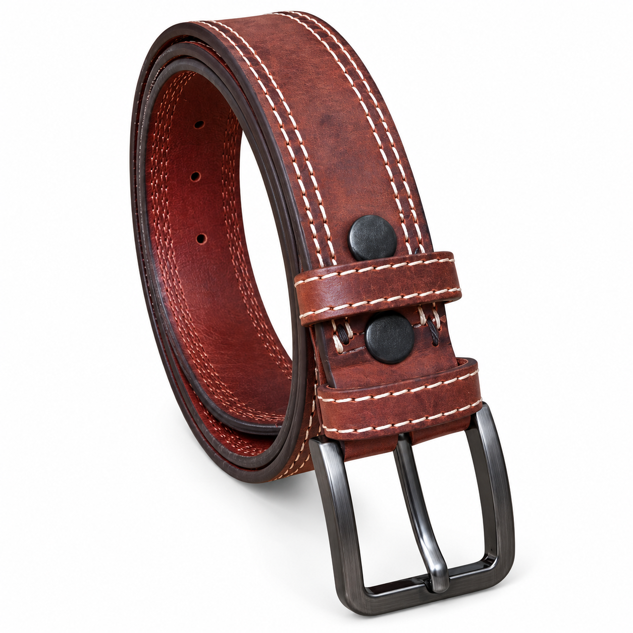 Casual Leather Belt for Men |Burgundy Top Grain Buffalo Leather, Double Stitched, 40mm Wide | Sizes 32–44 Casual Leather Belt for Men |Burgundy Top Grain Buffalo Leather, Double Stitched, 40mm Wide | Sizes 32–44